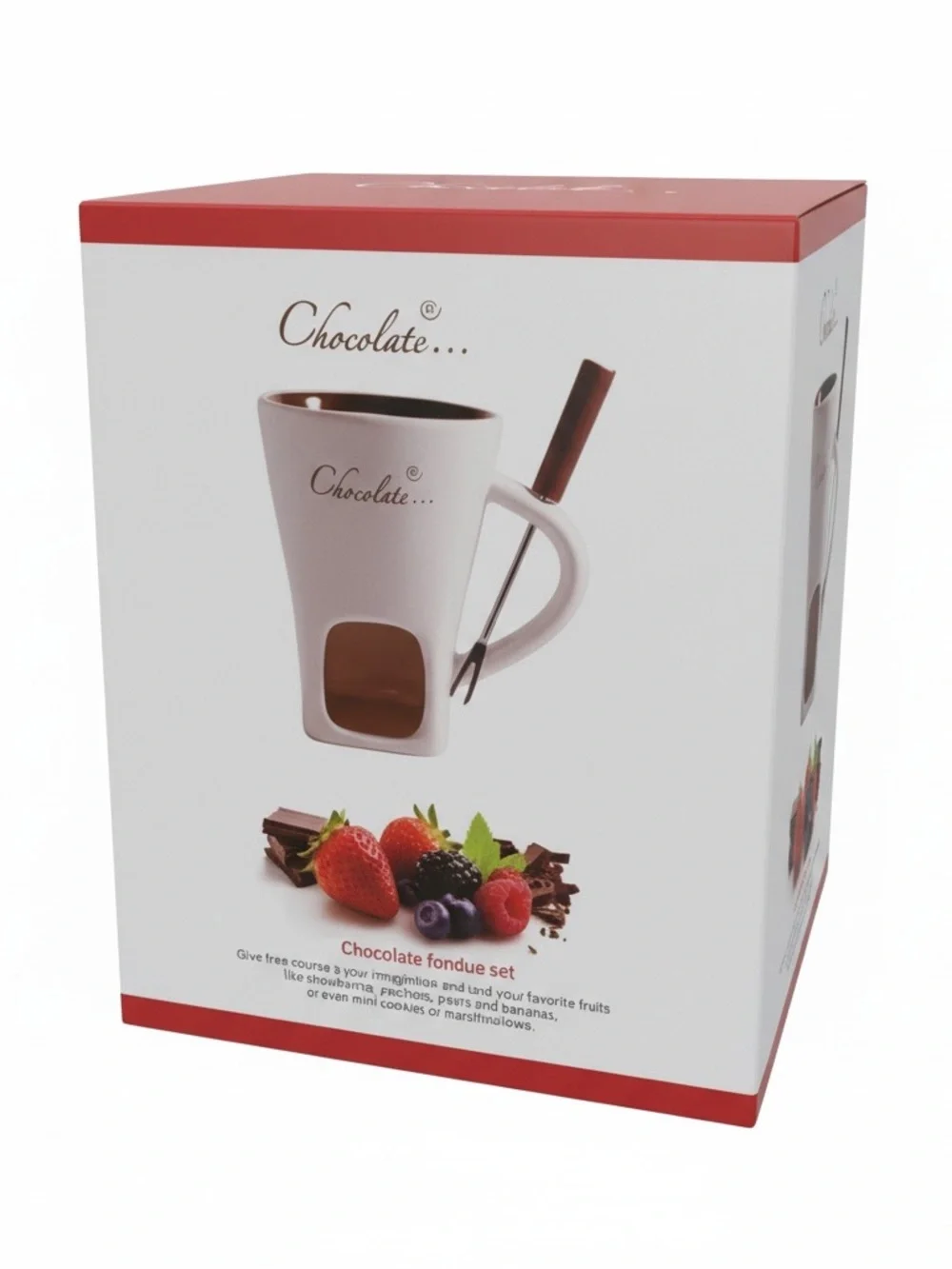 Ceramic Chocolate Fondue Mug Set with Forks & Tealight Holder – NIB